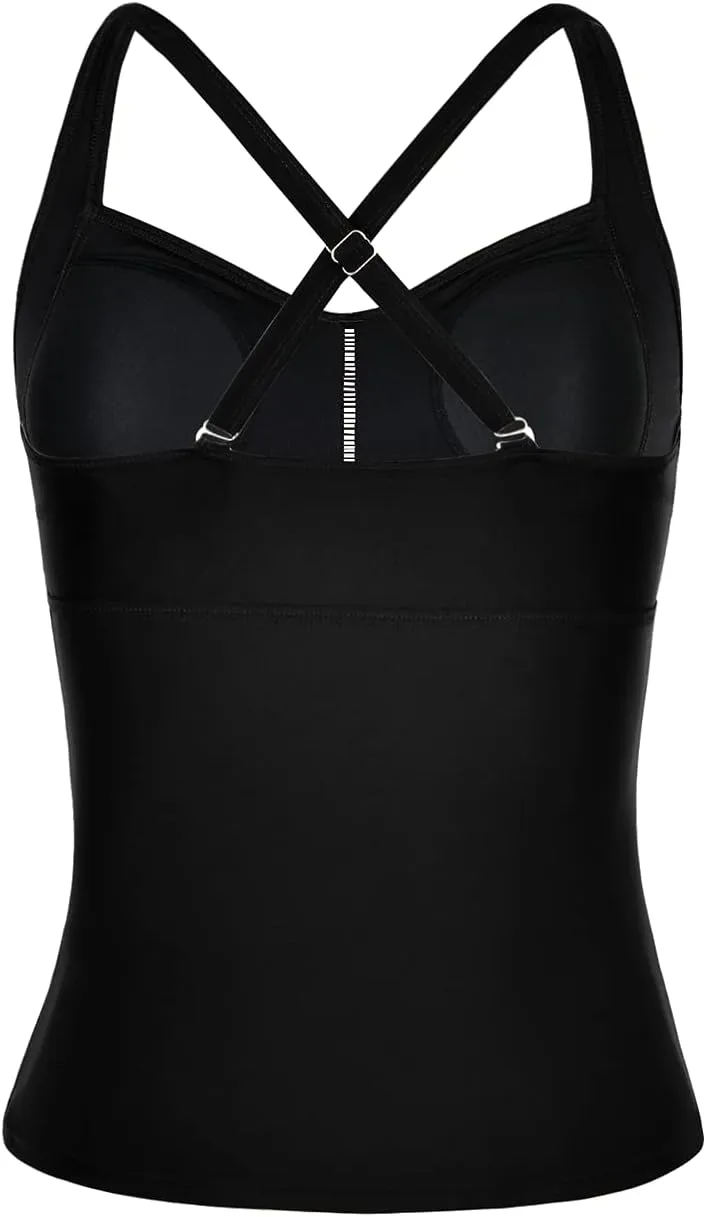 Hilor Women's Tankini Tops Shirred Tummy Control Swimsuits Cross Back Tankini Swimwear Tops