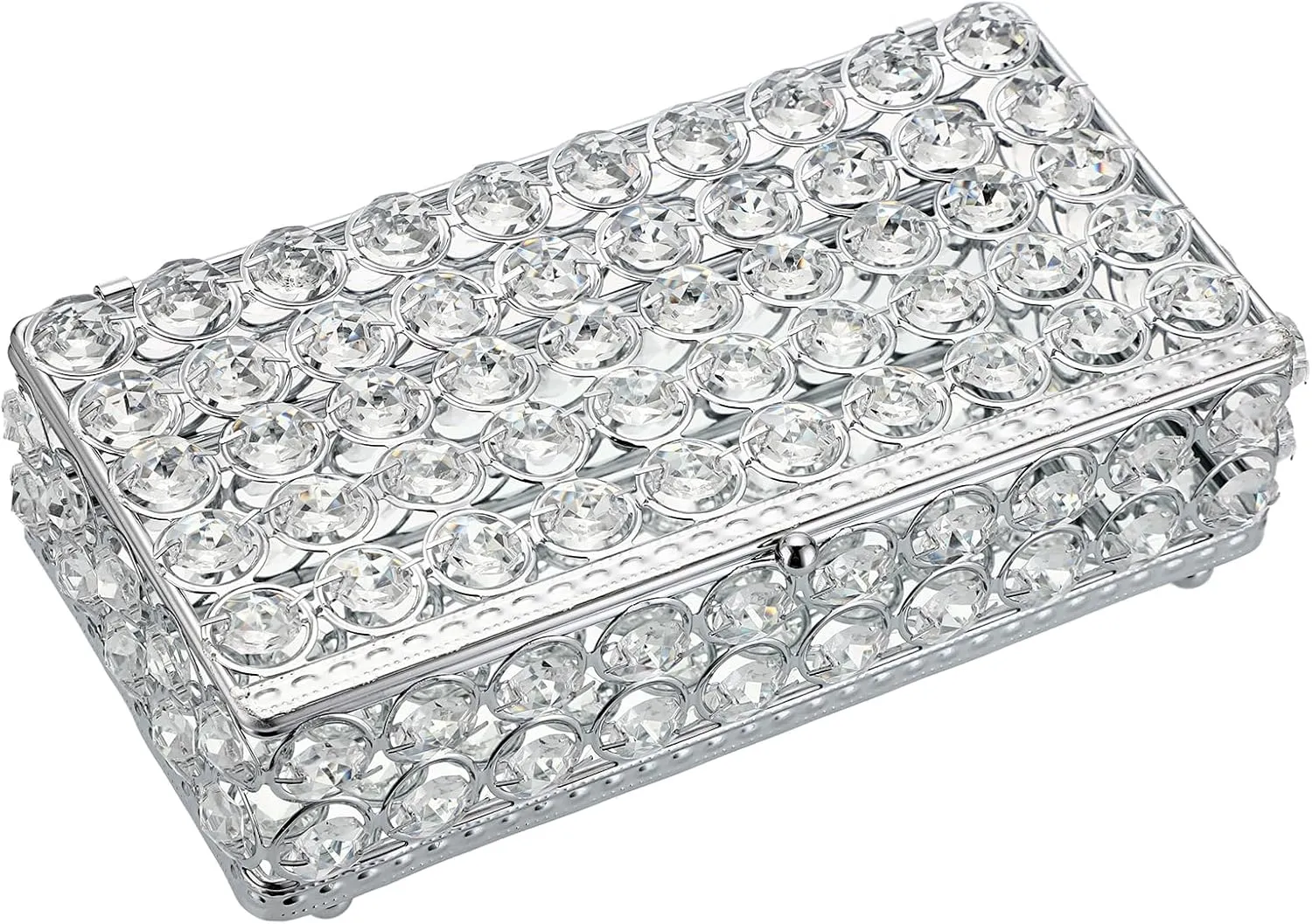 Hipiwe Crystal Jewelry Trinket Box Rectangular Treasure Chest Box Mirrored Keepsake Box Decorative Jewelry Display Case for Earrings Rings Storage Box Gift for Women,Silver