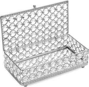 Hipiwe Crystal Jewelry Trinket Box Rectangular Treasure Chest Box Mirrored Keepsake Box Decorative Jewelry Display Case for Earrings Rings Storage Box Gift for Women,Silver