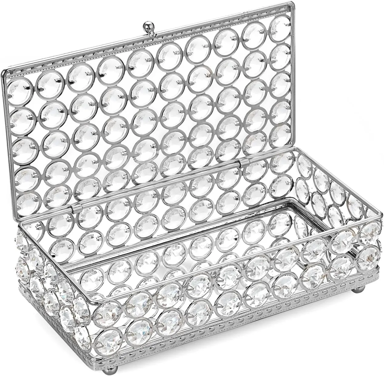 Hipiwe Crystal Jewelry Trinket Box Rectangular Treasure Chest Box Mirrored Keepsake Box Decorative Jewelry Display Case for Earrings Rings Storage Box Gift for Women,Silver