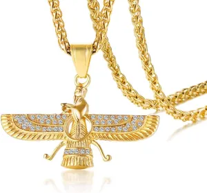 Hisatan Men's Farvahar Ahura Mazda Zoroastrian Persian Achaemenian Pendant Stainless Steel Iran Symbol Gift