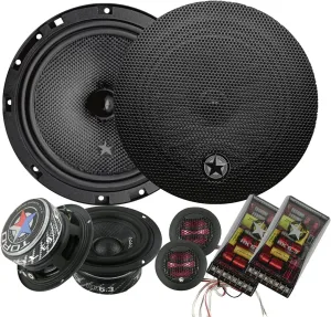 HK63 | 6.5 Inch 3-Way Component Car Speaker Set - 180 Watts RMS / 360 Watt MAX / 20mm Ferro Fluid Tweeters, 4 Ohm, 1” KSV Voice Coils. Four Speakers, 2 Tweeters, 2 Crossovers, 2 Grills (PAIR)
