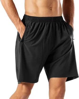 HMIYA Men's Casual Sports Quick Dry Workout Running or Gym Training Short with Zipper Pockets