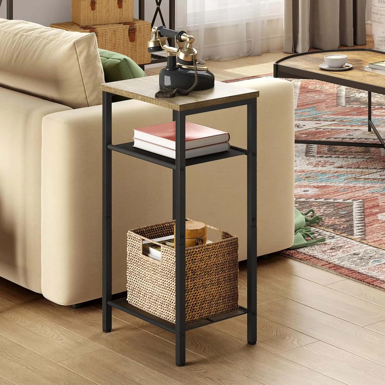 Hoctieon 3 Tier End Table, Telephone Table, Tall Side Table with Storage, Small Nightstand for Small Spaces, Metal Frame, For Living Room, Bedroom, Sofa Couch, Hall, Easy Assembly, Greige