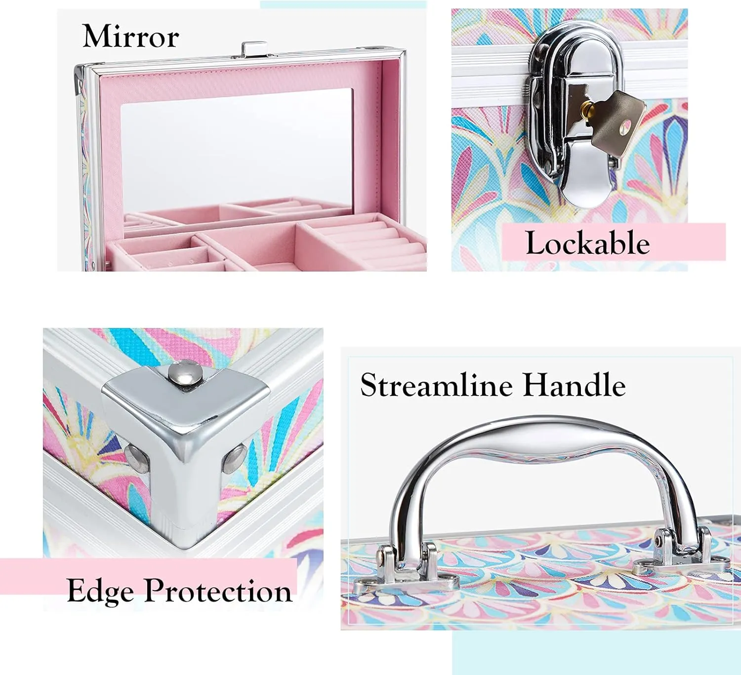 Hododou Girls Jewelry Box Organizer with Drawer & Mirror, Mermaid Tail Style Lockable Storage Case for Kid or Little Girls Jewelry and Hair Accessories