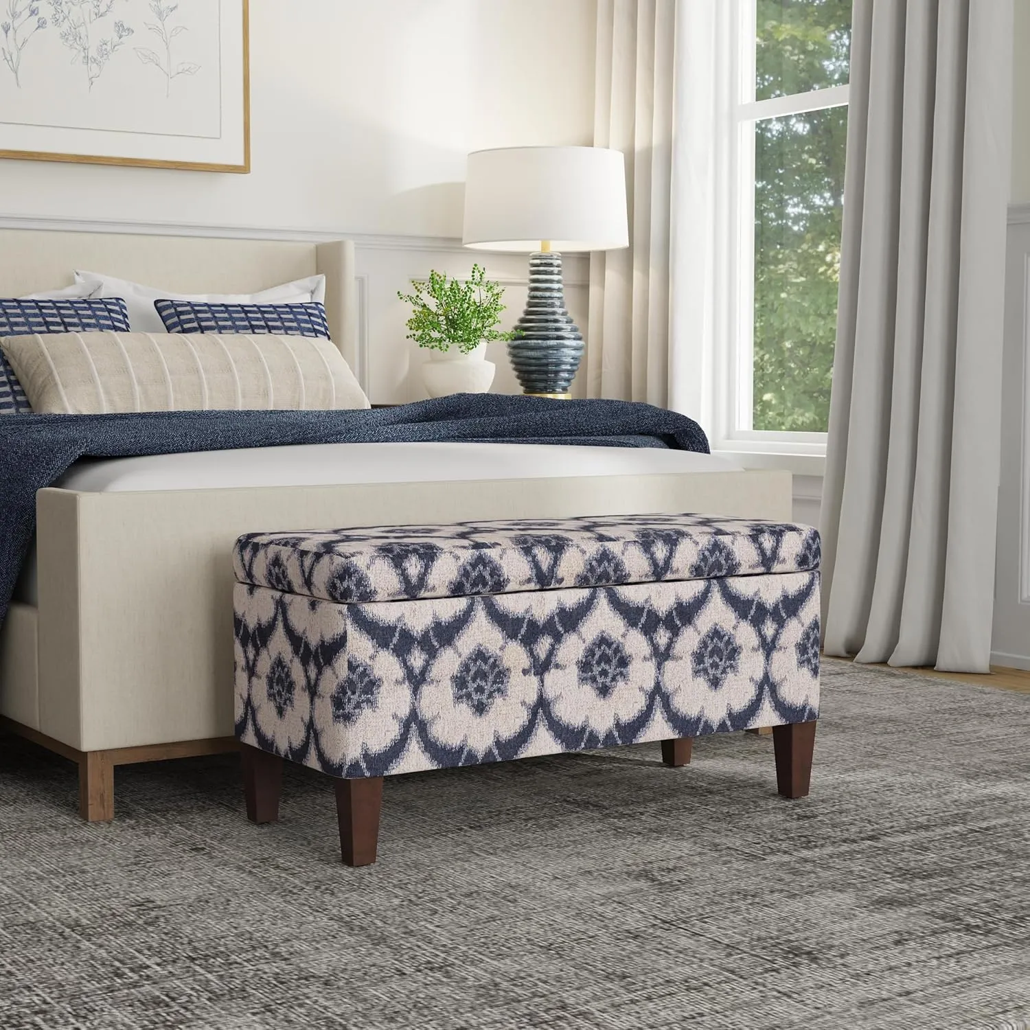 HomePop Large Decorative Storage Bench - Blue Medallion Print