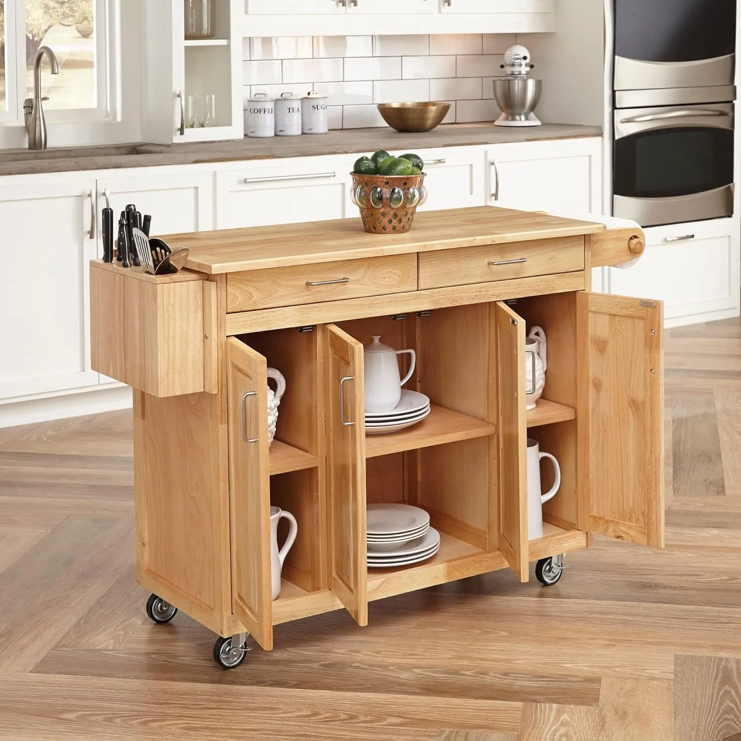 Homestyles General Line Natural Mobile Kitchen Cart, 54"W
