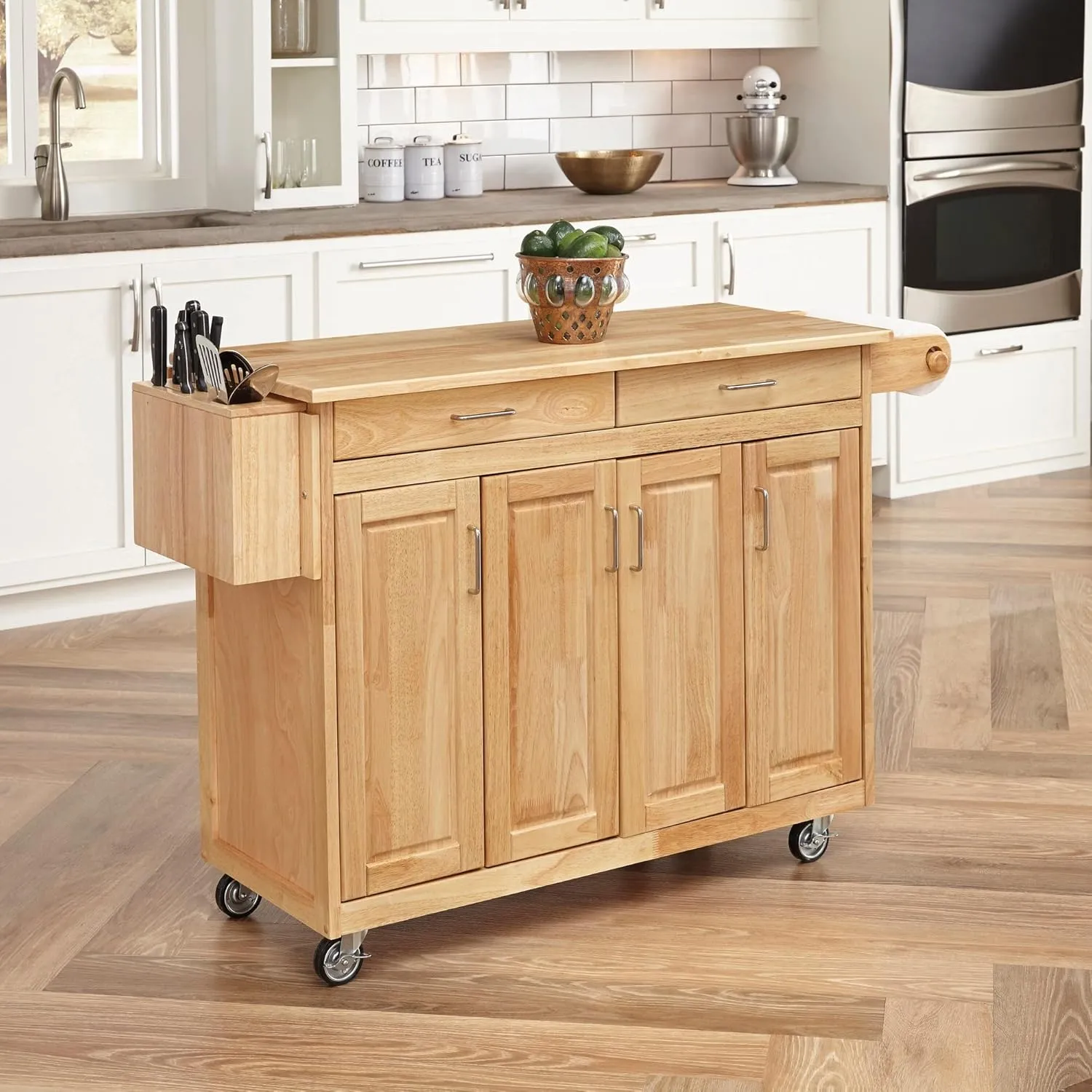 Homestyles General Line Natural Mobile Kitchen Cart, 54"W