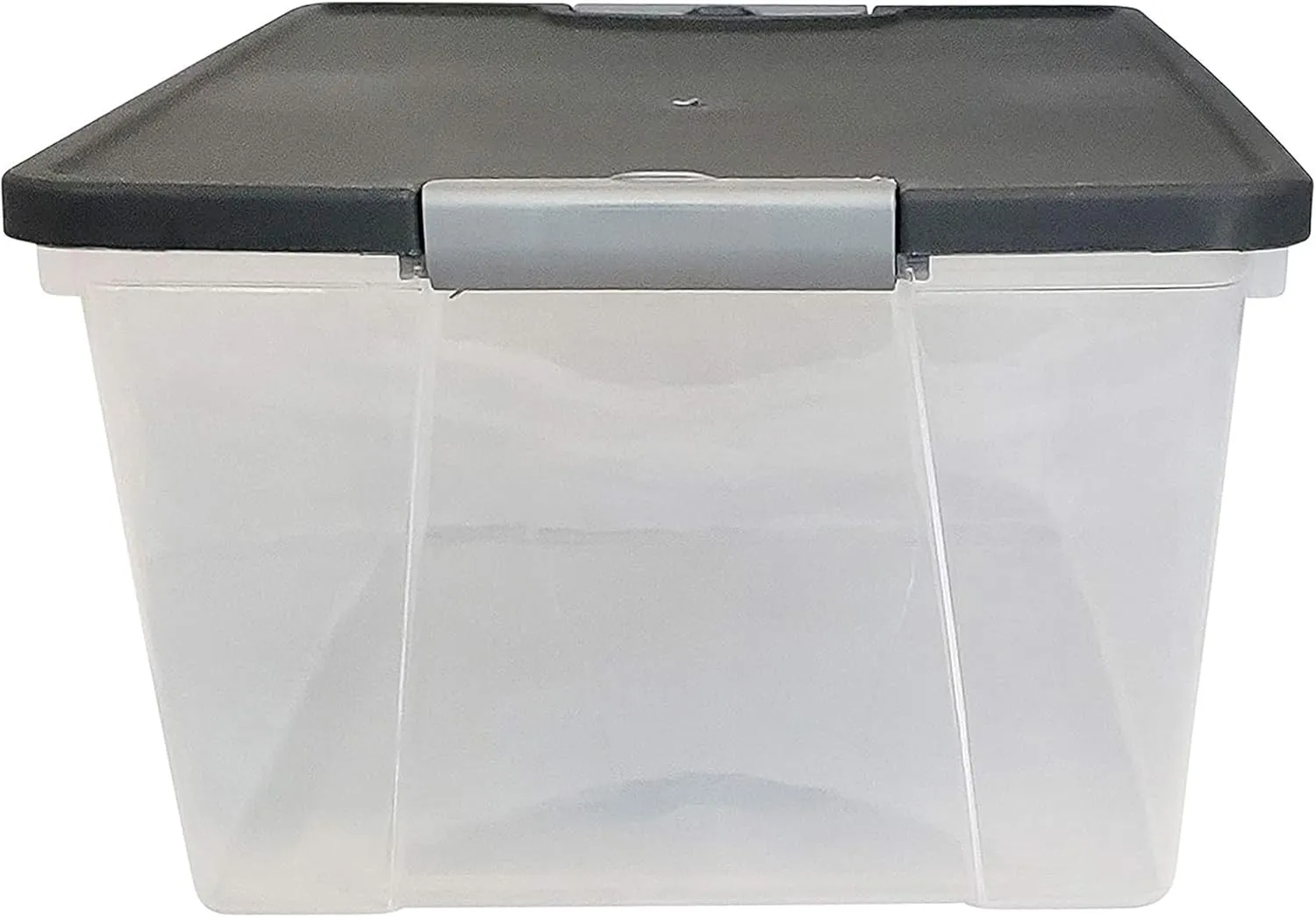 HOMZ 4-Pack Secure Latch, Clear Plastic Storage Organizer Bins, 15 Quart, Gray Lid - Stackable Container Boxes for Bedroom, Bathroom, Garage, and Office Organization