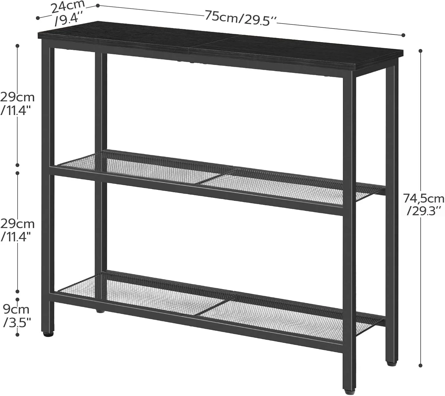 HOOBRO 29.5" Narrow Console Table, 3-Tier Entryway Table, Thin Sofa Table with Shelves, Side Table, Display Table, for Hallway, Entrance, Living Room, Bedroom, Black BB73XG01