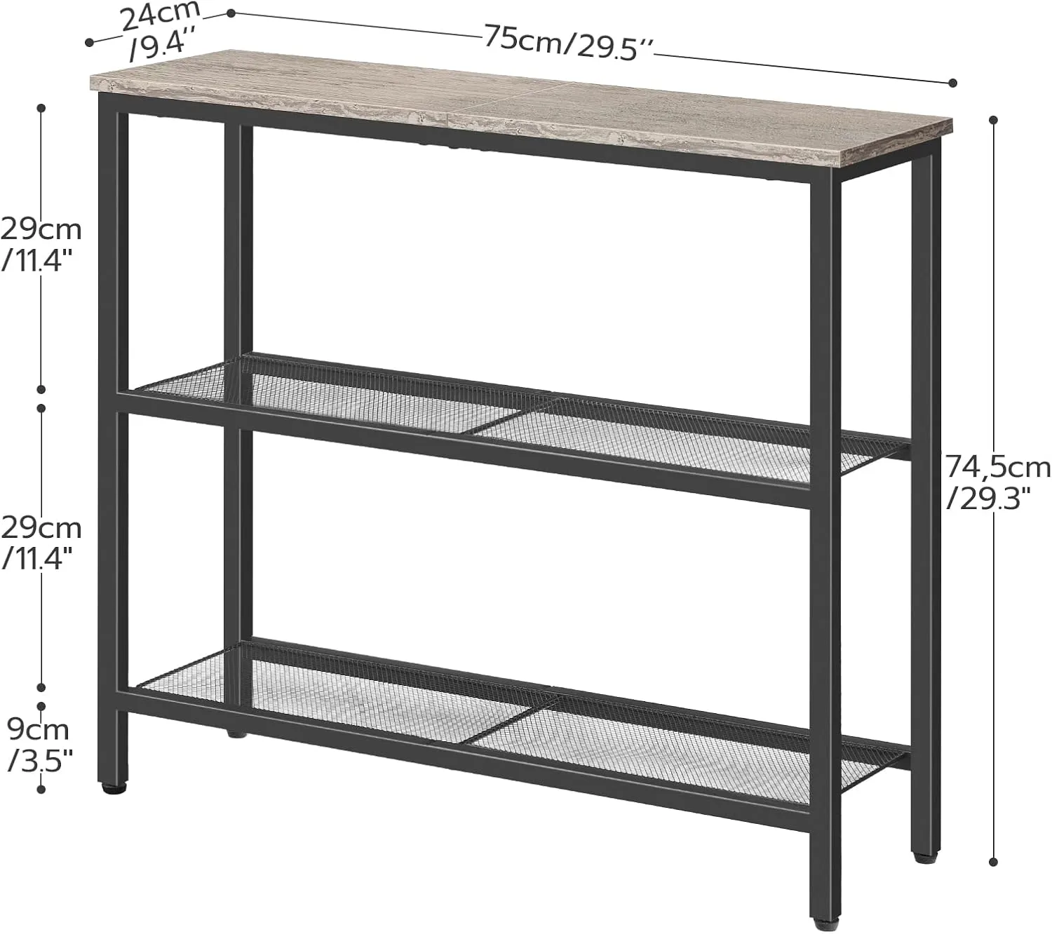 HOOBRO 29.5" Narrow Console Table, 3-Tier Entryway Table with Shelves, for Hallway, Entrance, Living Room, Bedroom, Greige and Black BG73XG01
