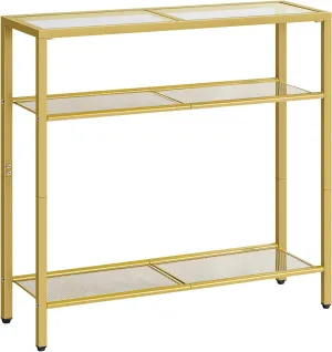 HOOBRO 29.5" Narrow Console Table, 3-Tier Tempered Glass Sofa Table, Small Side Table, Modern Entryway Table, for Entrance, Living Room, Foyer, Hallway Bedroom, Gold GD21XG01G1