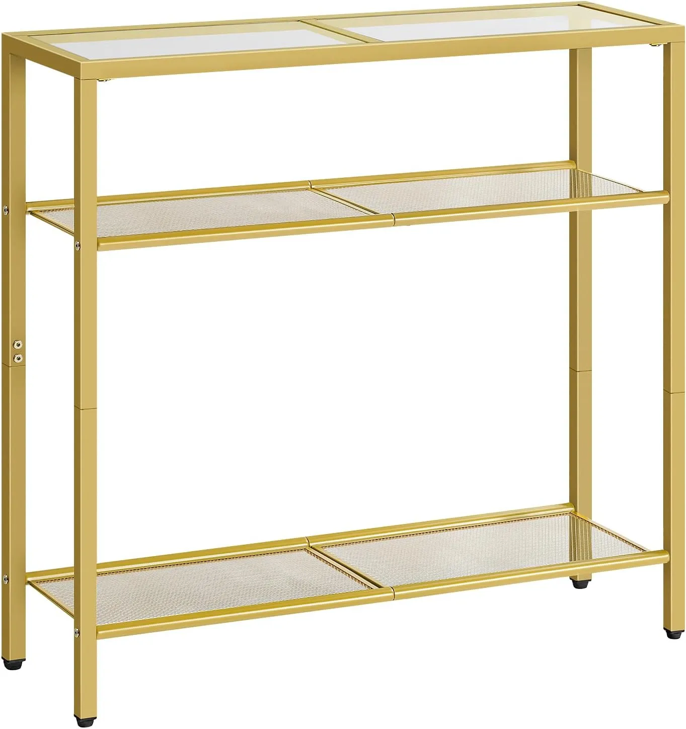HOOBRO 29.5" Narrow Console Table, 3-Tier Tempered Glass Sofa Table, Small Side Table, Modern Entryway Table, for Entrance, Living Room, Foyer, Hallway Bedroom, Gold GD21XG01G1