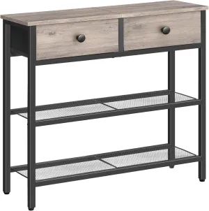 HOOBRO 29.5" Narrow Console Table with 2 Fabric Drawers, Small Entryway Table with 3-Tier Storage Shelves, Thin Sofa Table, Side Table, for Living Room, Hallway, Greige and Black BG72XG01