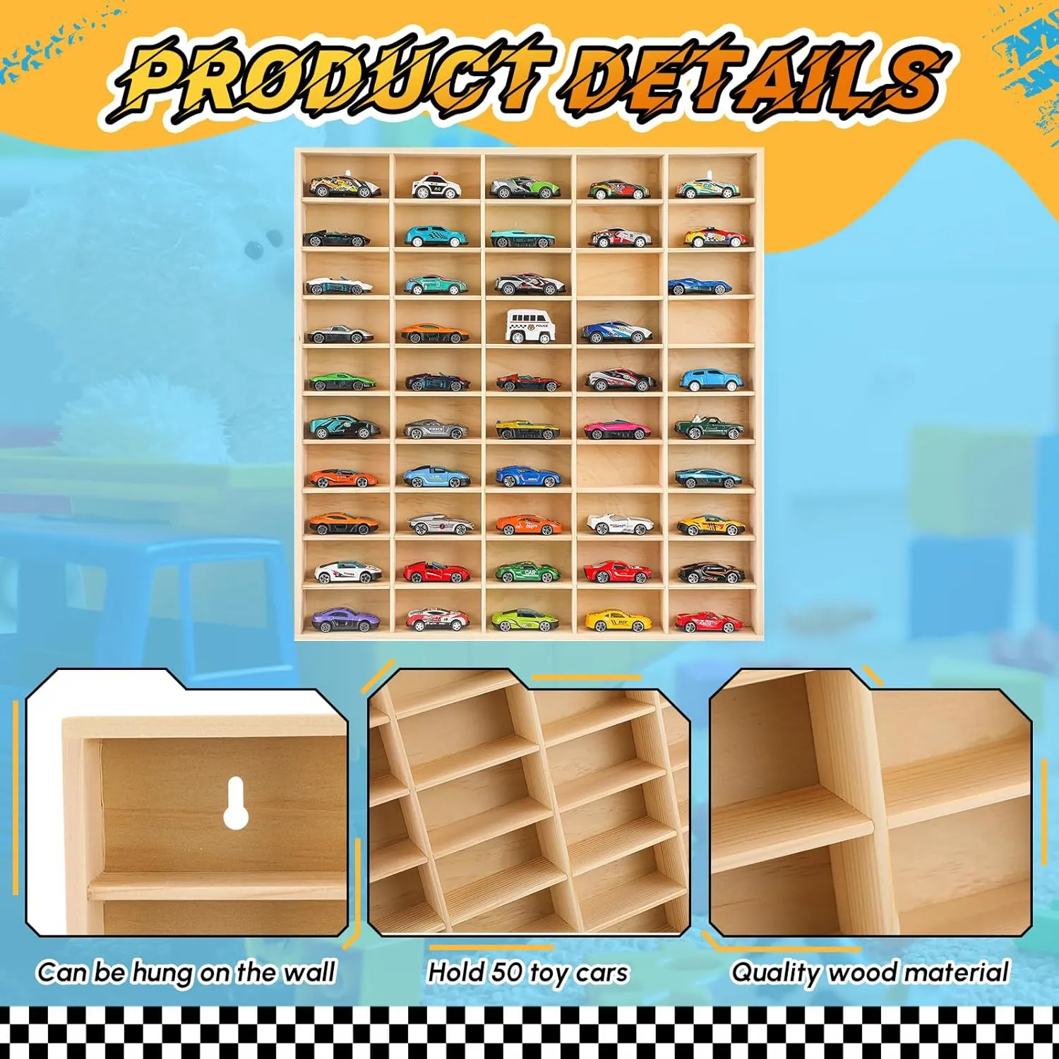 Hot 1/64 Diecast Wheels Display Case Holds Toy Cars Wooden Wall Mount Car Display Shelf Storage Organizer Case for Toy Collectibles, Wheel, Model, 10 Layers (150 Spaces in Total)