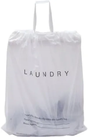 Hotel Laundry Bags, 1.25 Mil Plastic with Drawtape and Write-On Strips, 18" x 19" with 4" Gusset, Biodegradable - CASE OF 1,000