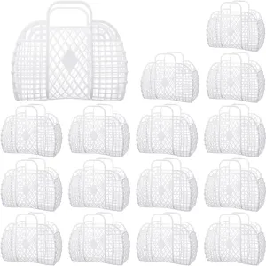 Hsei 16 Pcs Girls Jelly Purse Bags Easter Basket Reusable Jelly Beach Bag Plastic Beach Tote Gift Basket for Kid Girl