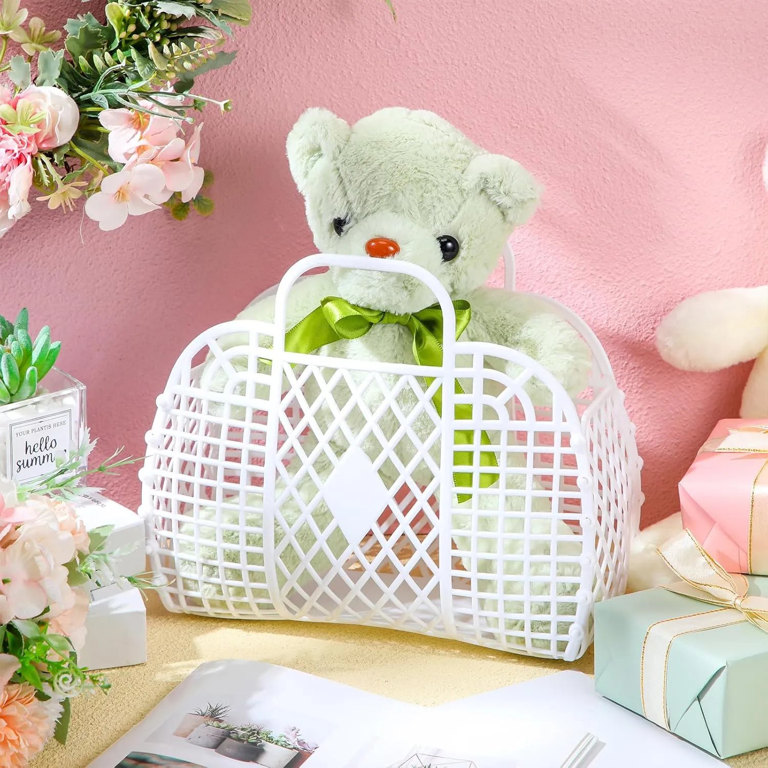 Hsei 16 Pcs Girls Jelly Purse Bags Easter Basket Reusable Jelly Beach Bag Plastic Beach Tote Gift Basket for Kid Girl