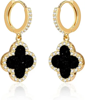 Huggie Hoop Clover Earrings for Women | Mother of Pearl Clover Dangle Hoop Earrings | Lovely Gift