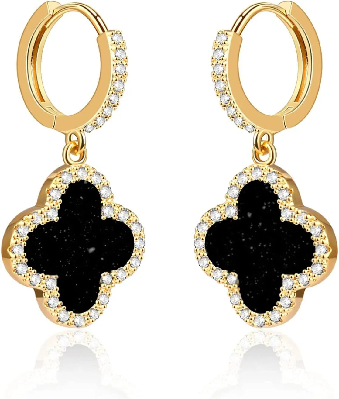 Huggie Hoop Clover Earrings for Women | Mother of Pearl Clover Dangle Hoop Earrings | Lovely Gift