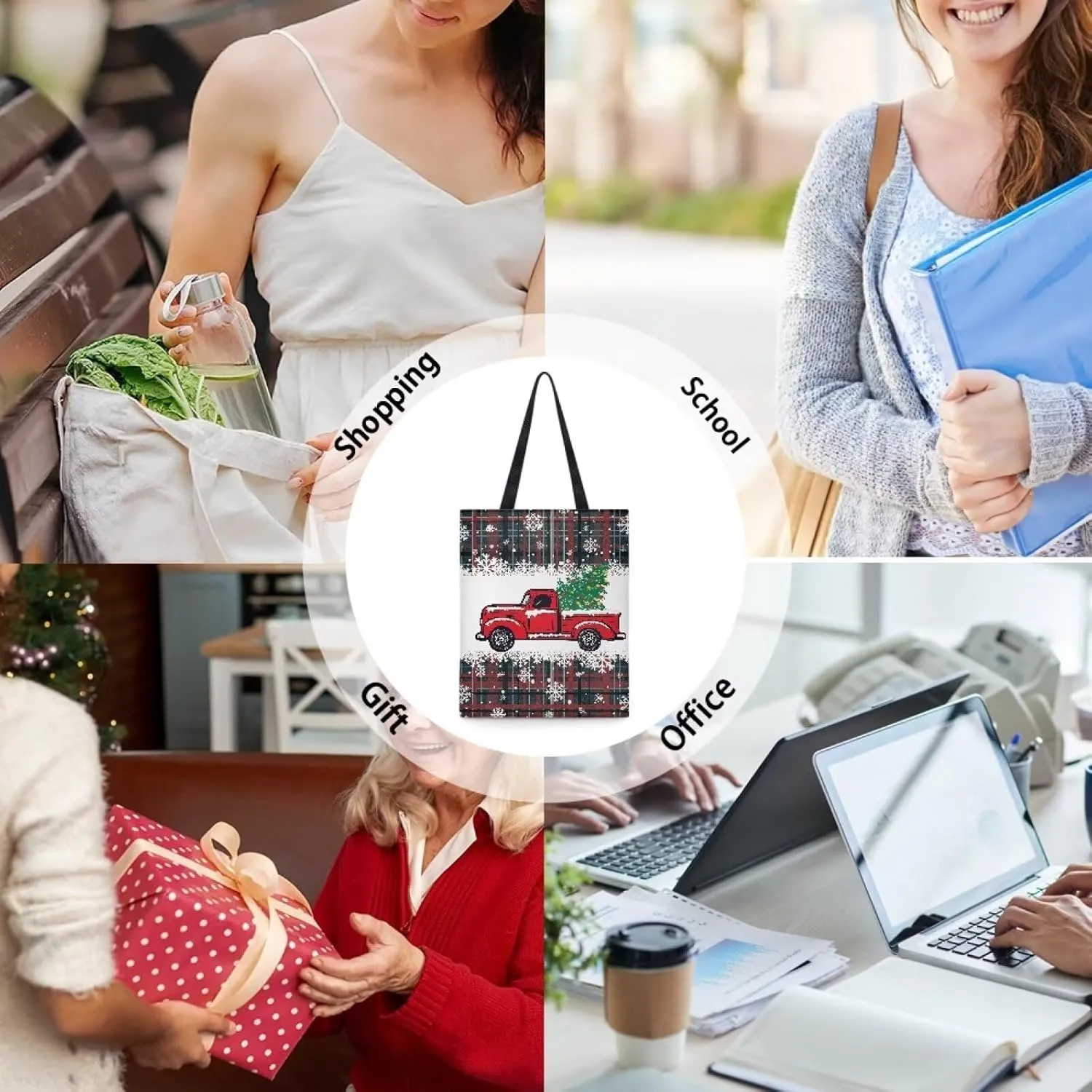 HUGS IDEA Piano Music Notes Linen Tote Bag Fashion Shoulder Bag for Women Girl