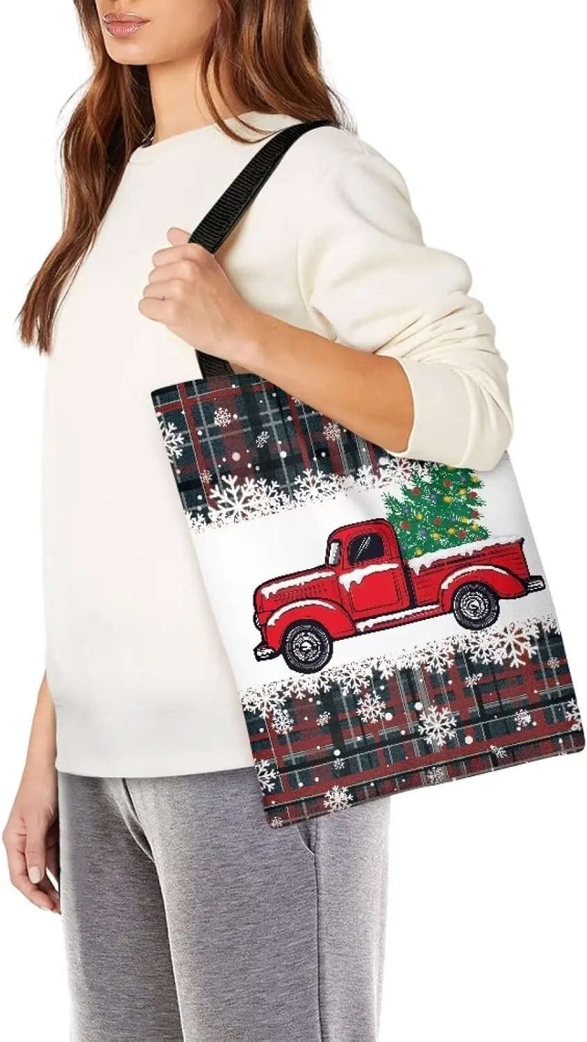 HUGS IDEA Piano Music Notes Linen Tote Bag Fashion Shoulder Bag for Women Girl