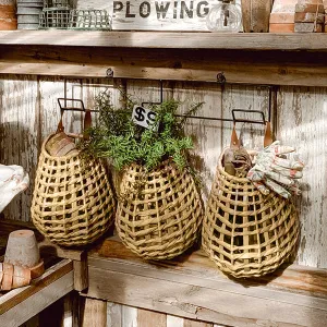 Hyacinth Wall Baskets on Hanging Racks, Set of 3