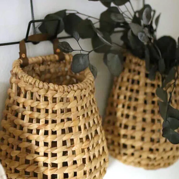 Hyacinth Wall Baskets on Hanging Racks, Set of 3