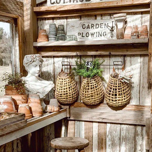 Hyacinth Wall Baskets on Hanging Racks, Set of 3