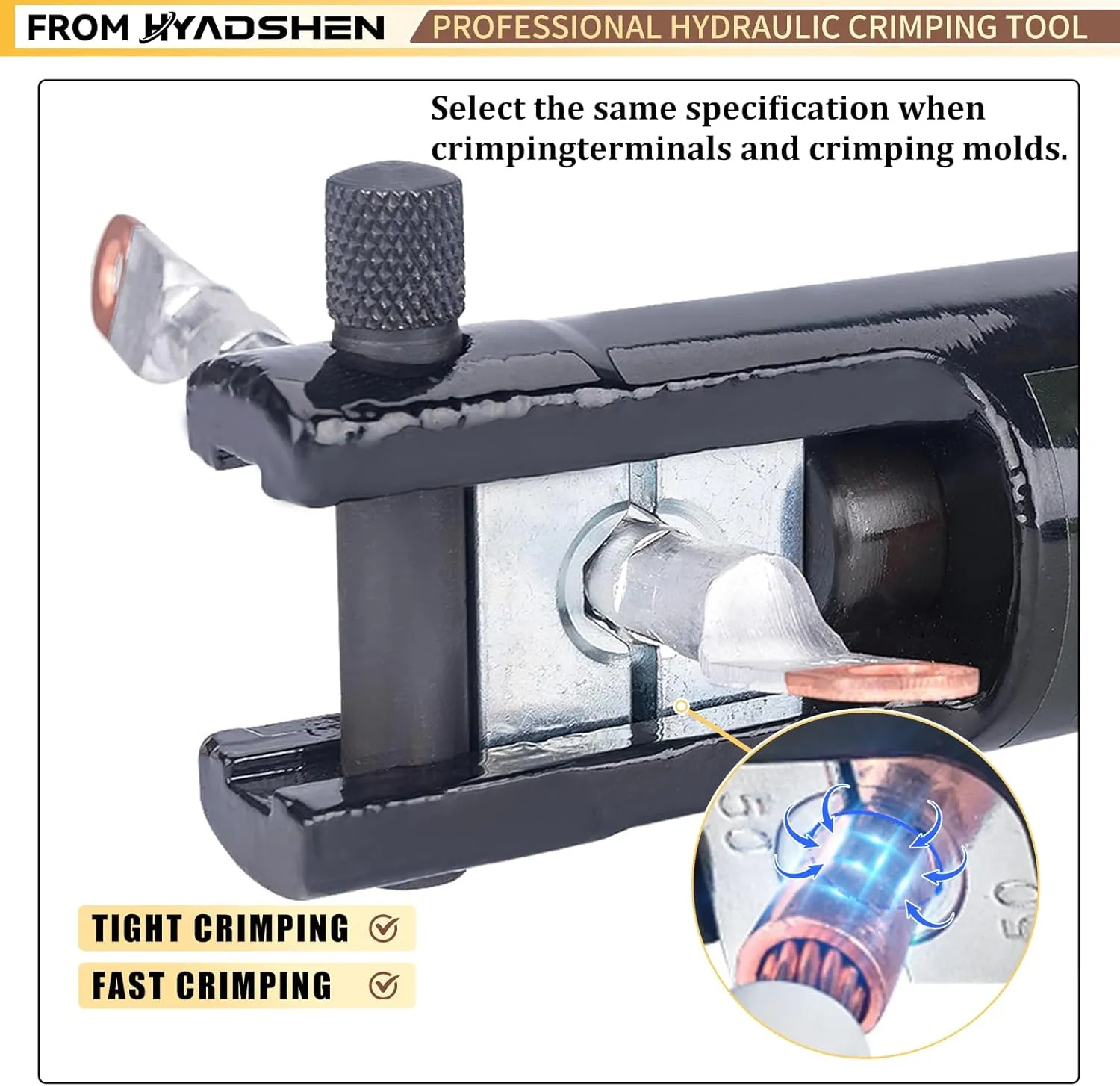 Hydraulic Crimping Tool, 12 Ton, 8 AWG-250 MCM, Cable Crimping Tool Kit, Hand Operated, With 8 Dies, Durable Plastic Case