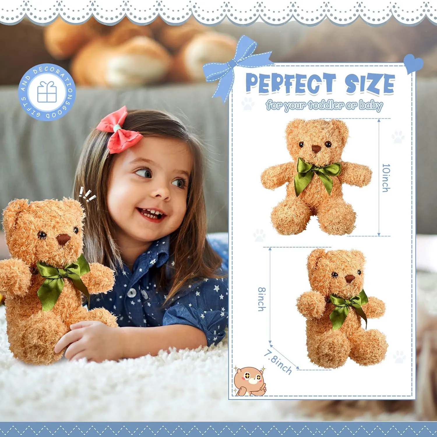 HyDren 15 Pieces Plush Stuffed Bears 10 Inch Cute Soft Stuffed Animal Bear Toy with Bow Tie for Graduation Baby Shower Birthday Party Gift Favors(Light Brown)