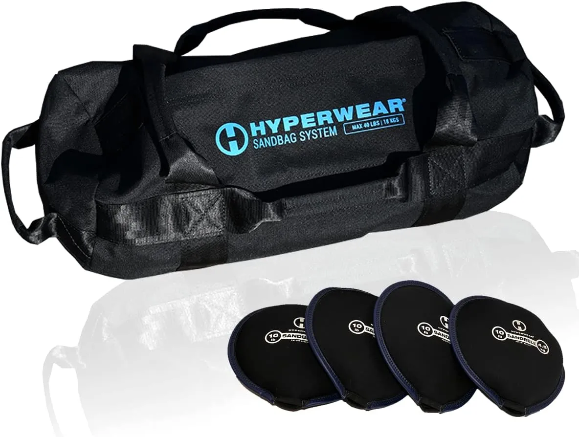 HYPERWEAR Adjustable Sandbag System, Heavy-Duty with Handles & Pre-Filled SandBell Filler Sandbags (25, 40, 80, 160 lbs)