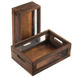 Hyuetrsa Rustic Countertop Nesting Basket with Handle Wooden Countertop Baskets Set for Countertop, Fruit, Veggies, Kitchen,Gift Basket Small Decorative Wood Wire Containers with Handle Set of 2