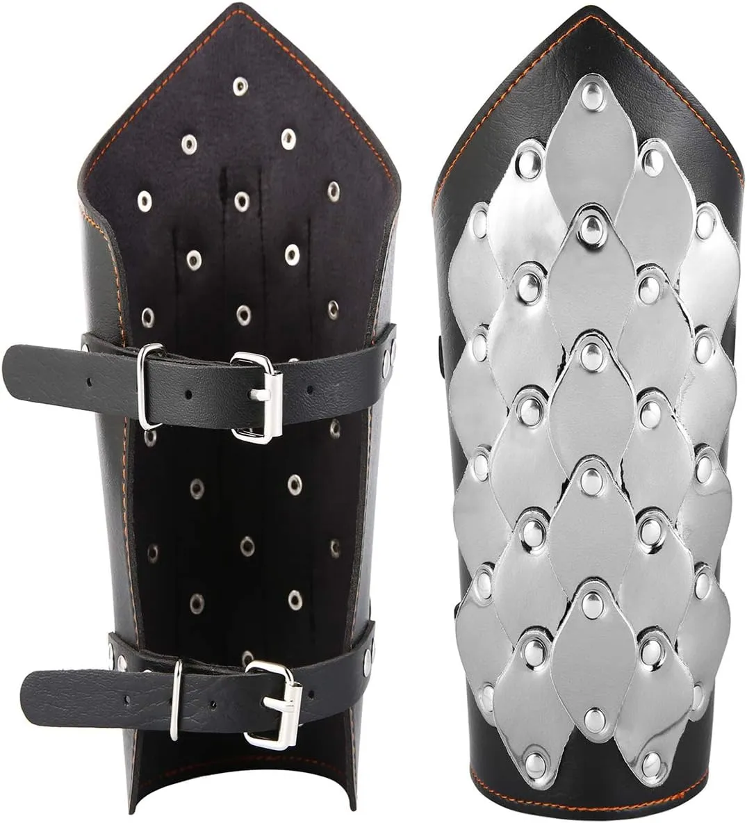HZMAN 2 Pack Unisex Black Faux Leather Dragon Scale Gauntlet Wristband Wide Bracer Arm Armor Cuff, Small/Large