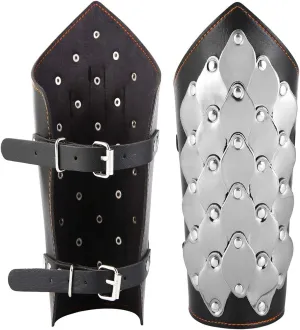 HZMAN 2 Pack Unisex Black Faux Leather Dragon Scale Gauntlet Wristband Wide Bracer Arm Armor Cuff, Small/Large