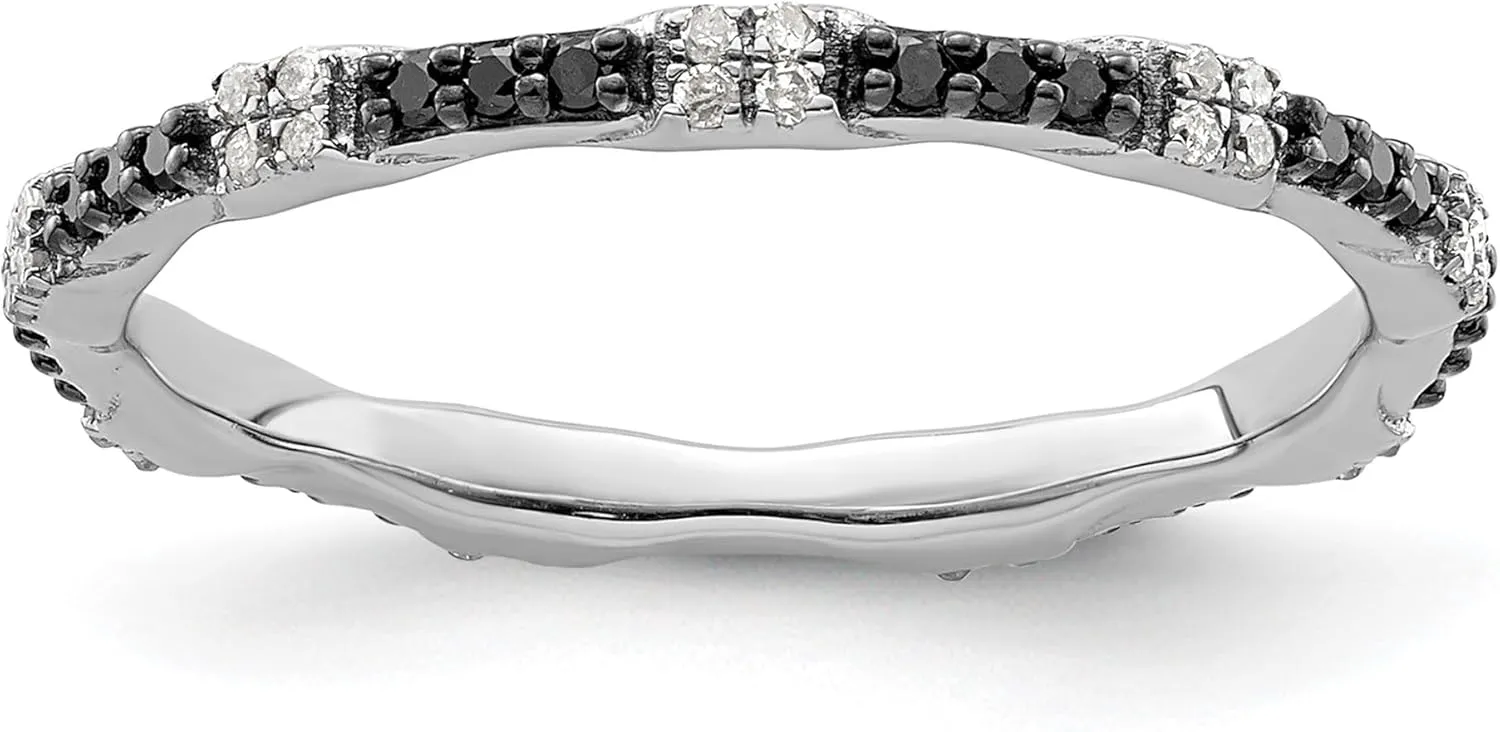 IceCarats 925 Sterling Silver Black White Diamond Stackable Wedding Band Ring