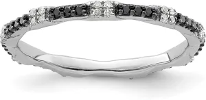 IceCarats 925 Sterling Silver Black White Diamond Stackable Wedding Band Ring