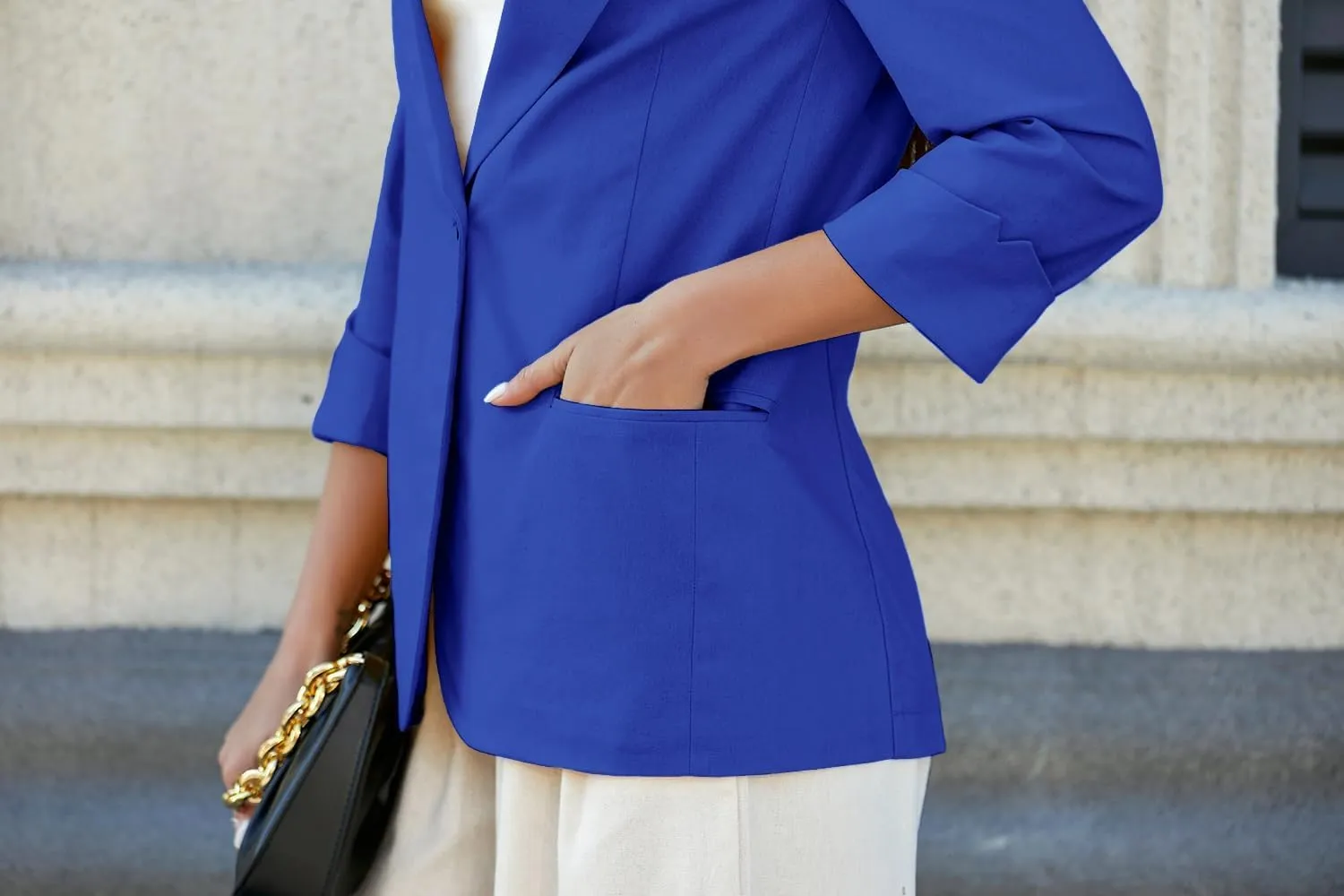 IDEALSANXUN Linen Blazer Women 3/4 Sleeve Lightweight Spring Summer Blazer Jackets