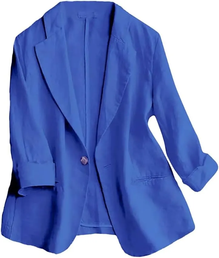 IDEALSANXUN Linen Blazer Women 3/4 Sleeve Lightweight Spring Summer Blazer Jackets