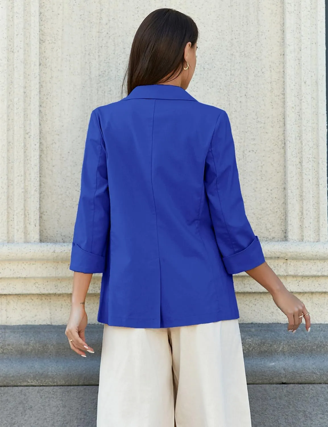 IDEALSANXUN Linen Blazer Women 3/4 Sleeve Lightweight Spring Summer Blazer Jackets
