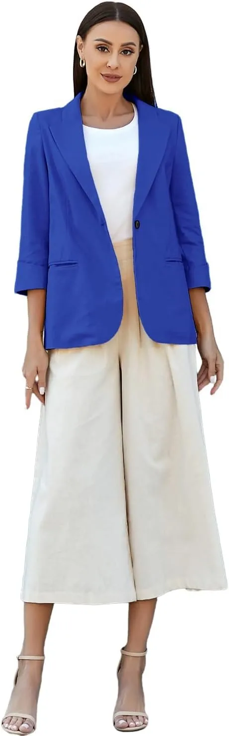 IDEALSANXUN Linen Blazer Women 3/4 Sleeve Lightweight Spring Summer Blazer Jackets
