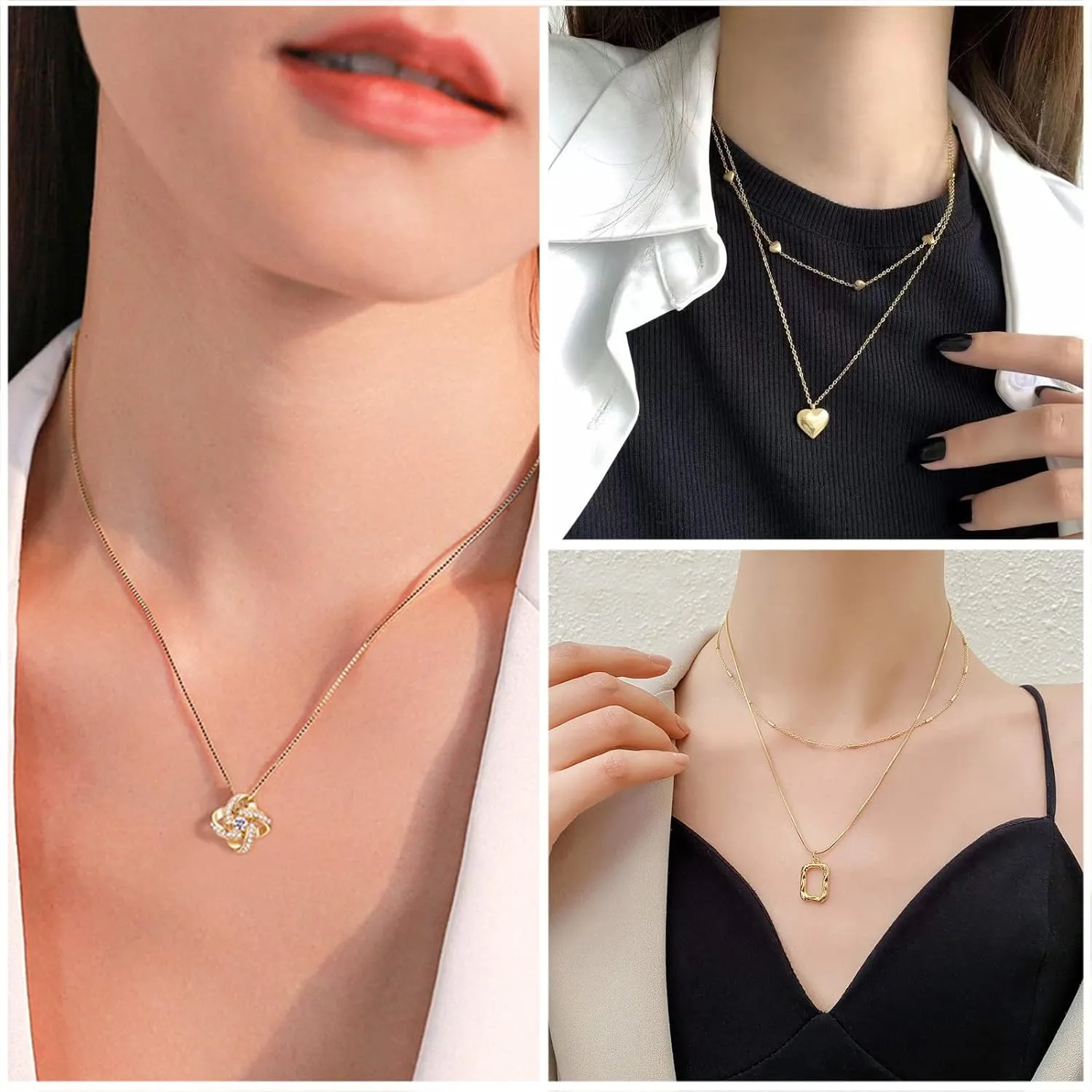 IFKM 36 PC Gold Plated Jewelry Set with 4 Necklace, 11 Bracelet, 7 Ear Cuffs Earring, 14 Knuckle Rings for Women Girls Valentine Anniversary Birthday Friendship Gift