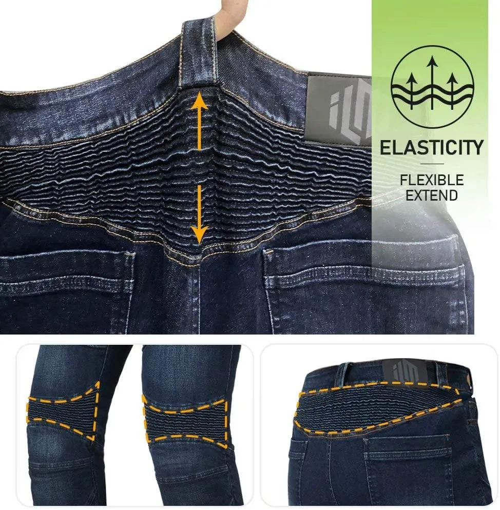 ILM Motorcycle Dirt Bike Pants for Men CE Armored Motocross Riding Gear Jeans Motorbike Adventure Touring Pant BJN01 Blue