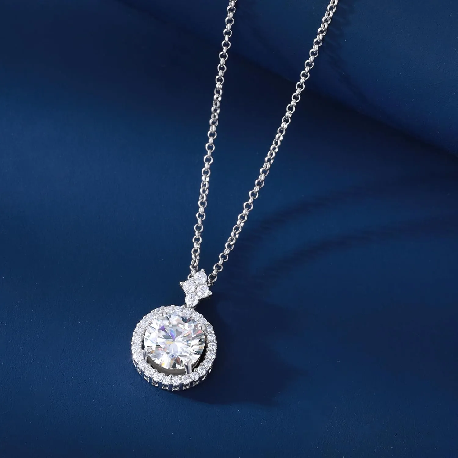 Imitation Diamond 18K Gold Vermeil Necklace for Women, Halo Moissanite Charm Necklace with Non Tarnish Sterling Silver 18" Chain   2" Extender, Dainty Jewelry Gifts