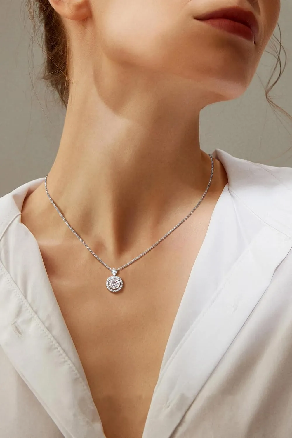 Imitation Diamond 18K Gold Vermeil Necklace for Women, Halo Moissanite Charm Necklace with Non Tarnish Sterling Silver 18" Chain   2" Extender, Dainty Jewelry Gifts