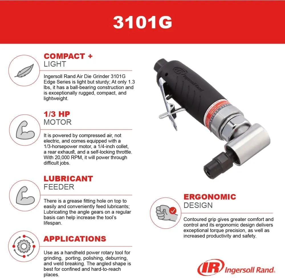 Ingersoll Rand 3101G Edge Series Portable 1/4-Inch Right-Angle Die Grinder with Lightweight Design