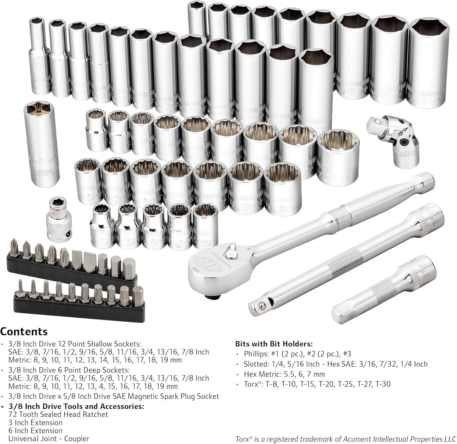 Ingersoll Rand 68 Pc. 3/8 in. Drive SAE/Metric Master Mechanics Tool Set- 752018