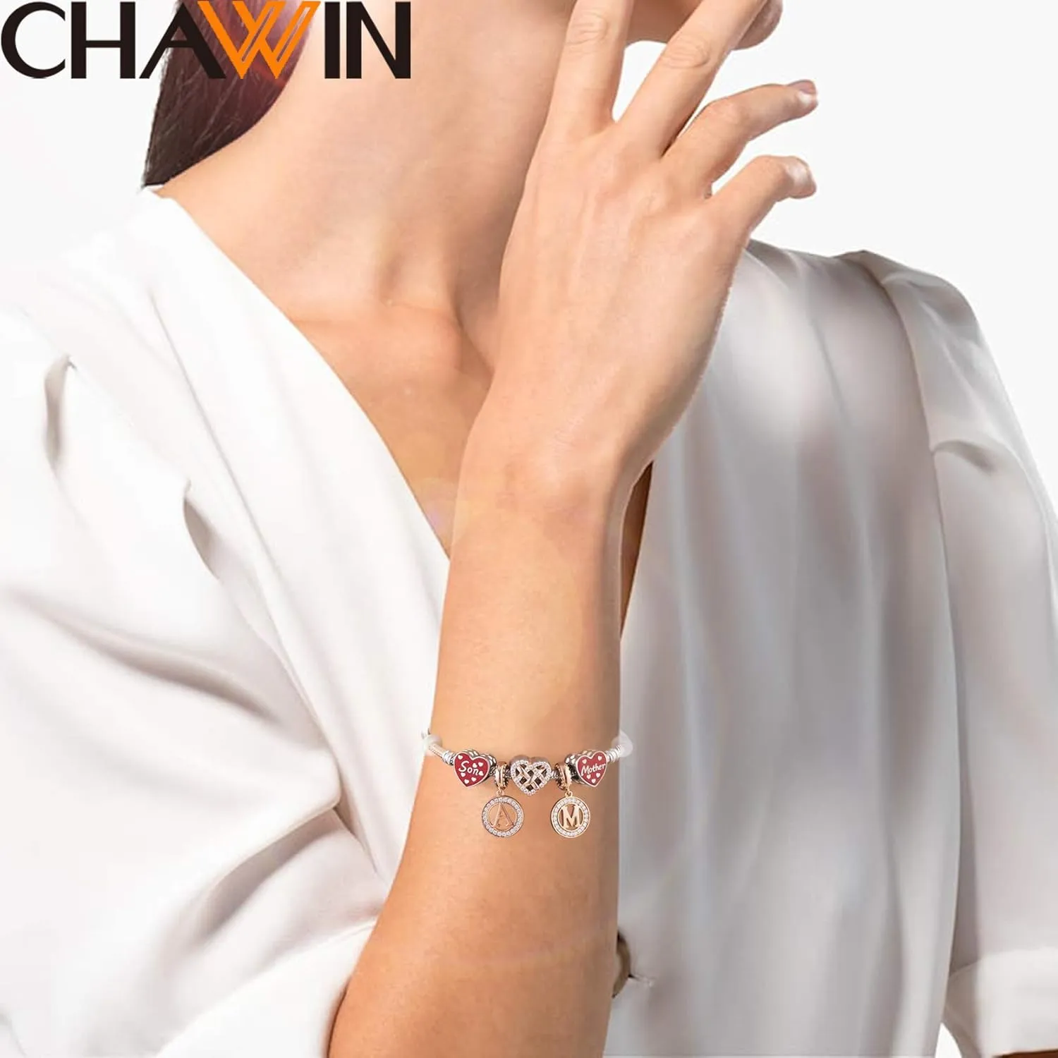 Initial A-Z Letter Charm Bead, Alphabet Charms Rose Gold, Authentic 925 Sterling Silver Charms fit Pandora Charm Bracelets, Necklace, Circle Dangle Charm for Women, Sparkling Clear Stone