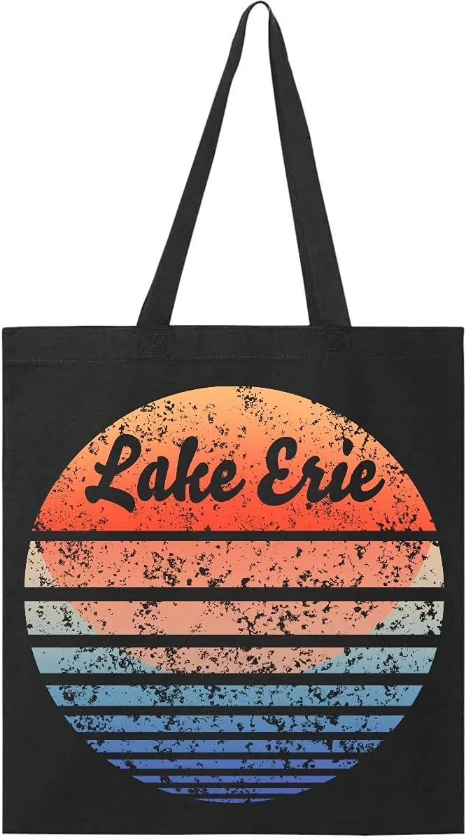 inktastic Lake Erie Distressed Retro Sunset Tote Bag