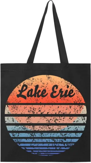 inktastic Lake Erie Distressed Retro Sunset Tote Bag